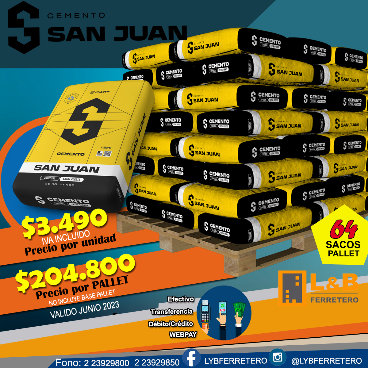Cemento San Juan Saco 25 Kgs x Pallet 64Sacos