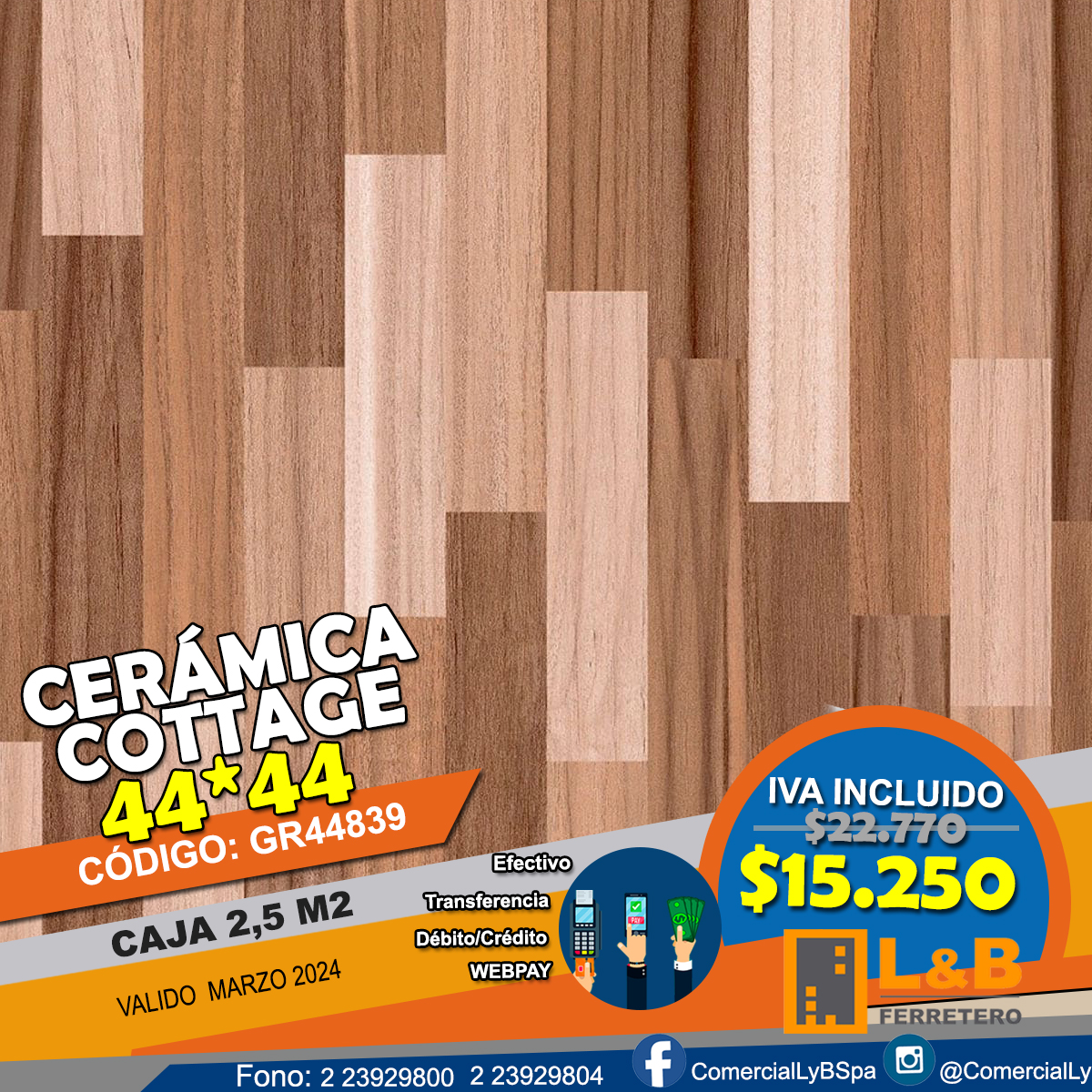 Ceramica LEF 44x44 GR44839 Cottage caja de 2,5M2