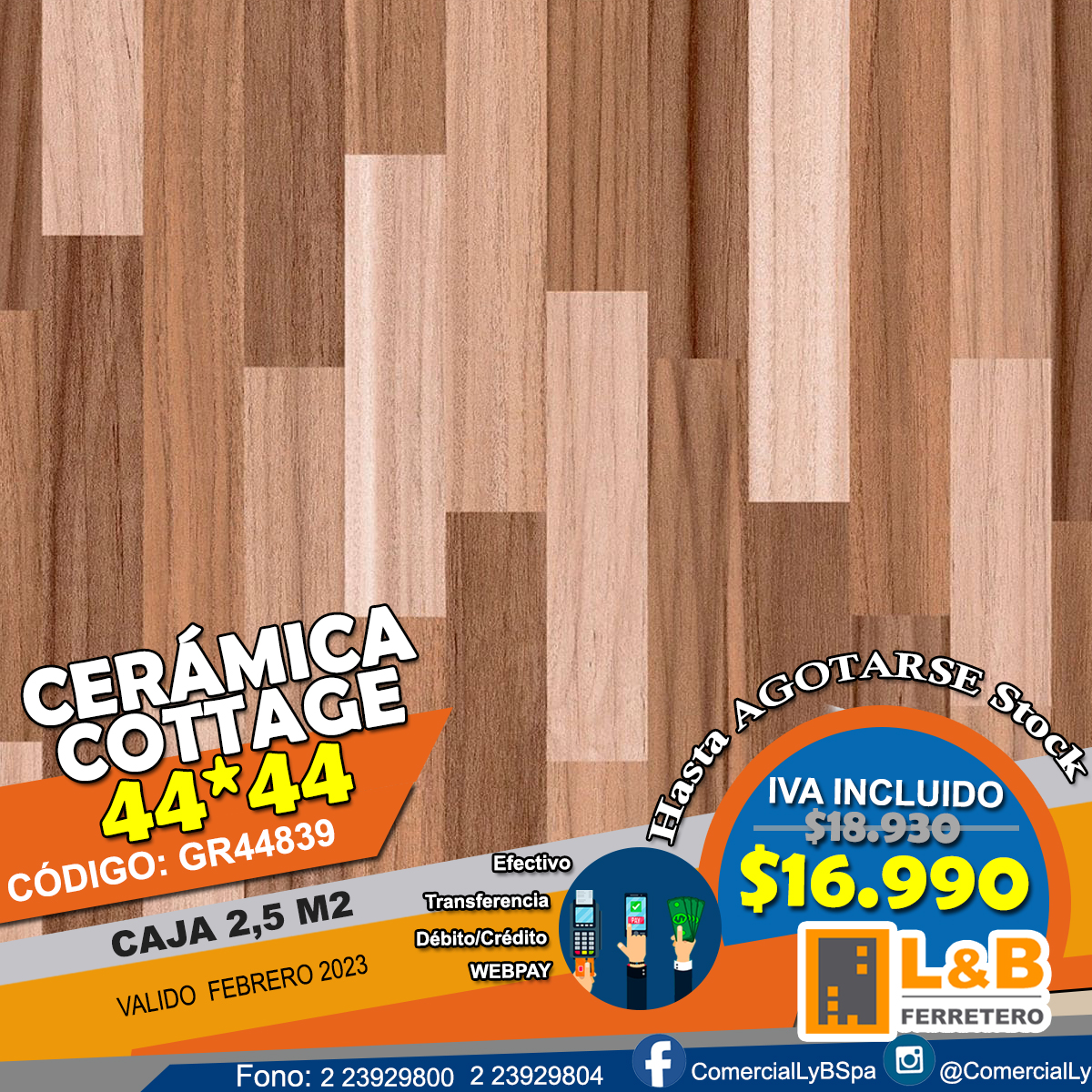 Ceramica LEF 44*44 GR44839 COTTAGE Caja 2,5M2