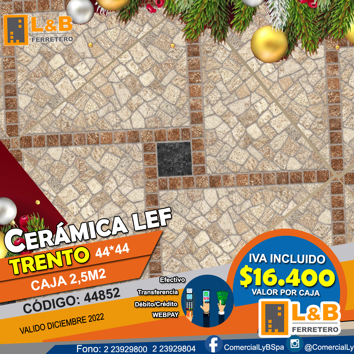 Ceramica LEF 44*44 GR44852 Trento caja de 2,5M2