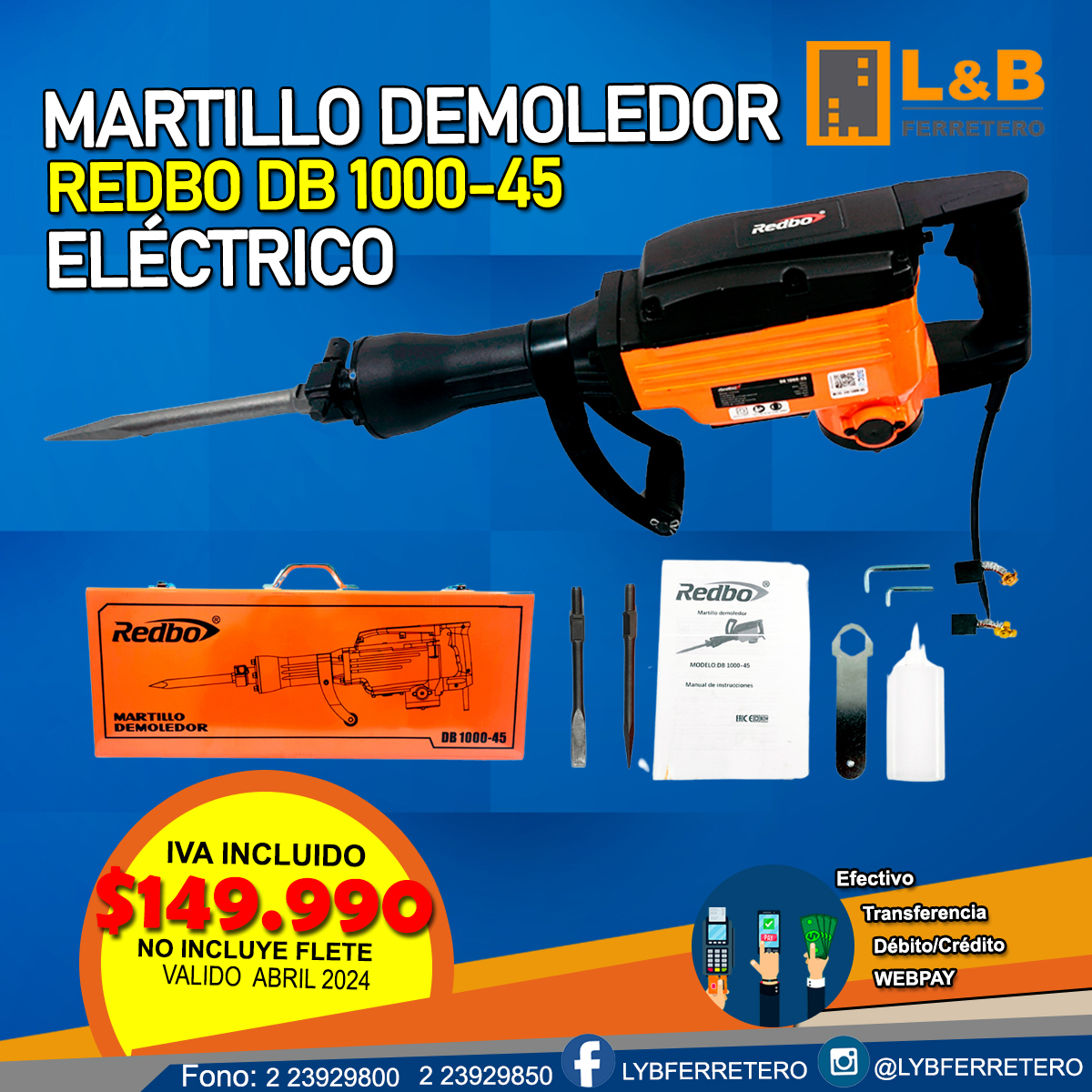 Martillo Demoledor DB 1000-45 REDBO