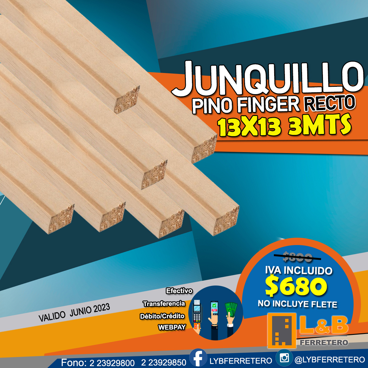 Junquillo Recto Pino Finger  13x13 3mts