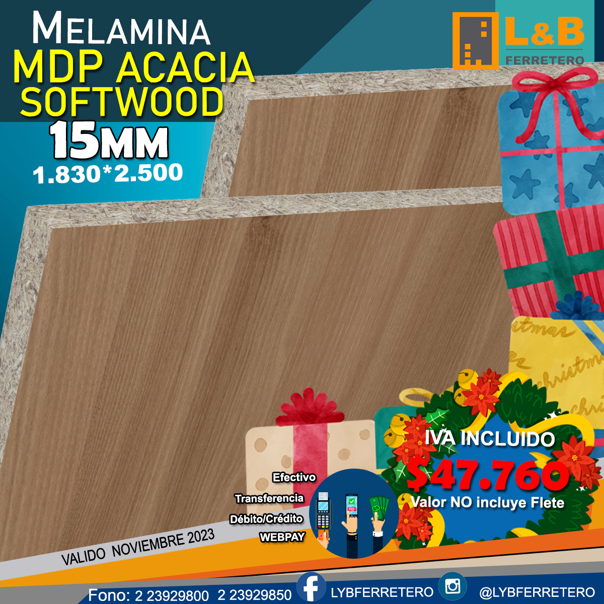 Melamina MDP Acacia SW 15MM 1830X2500