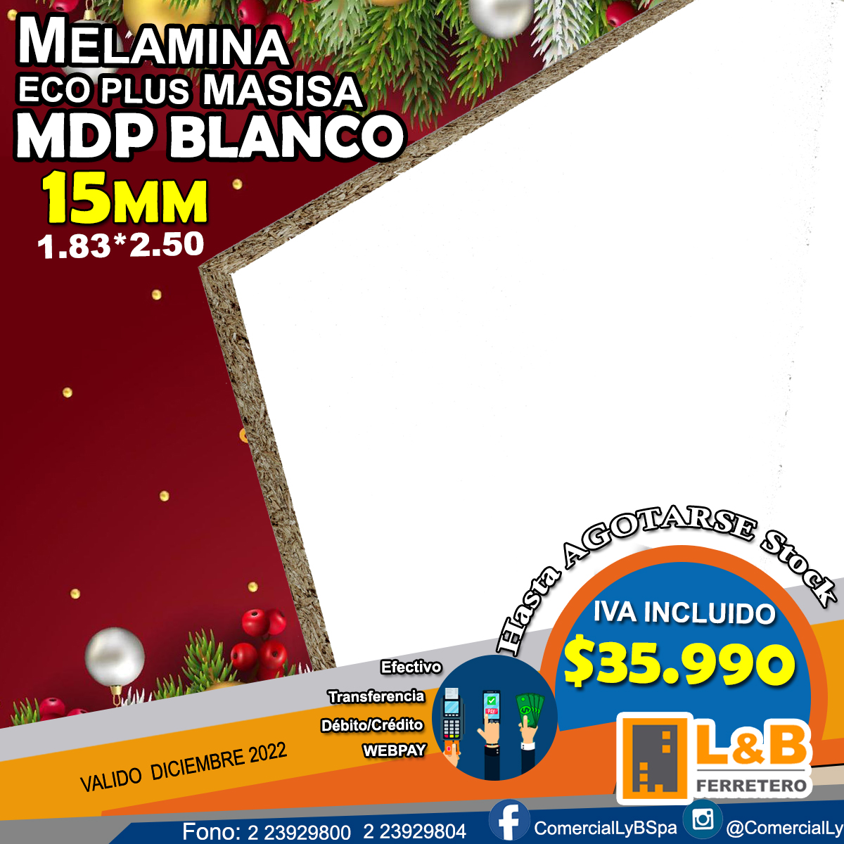 Melamina EcoPlus Masisa MDP Blanca 15mm 1.83*2.50