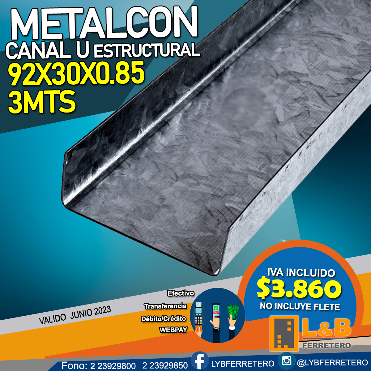 Metalcon Estructural U 92x30x0.85Mm 3.0mt