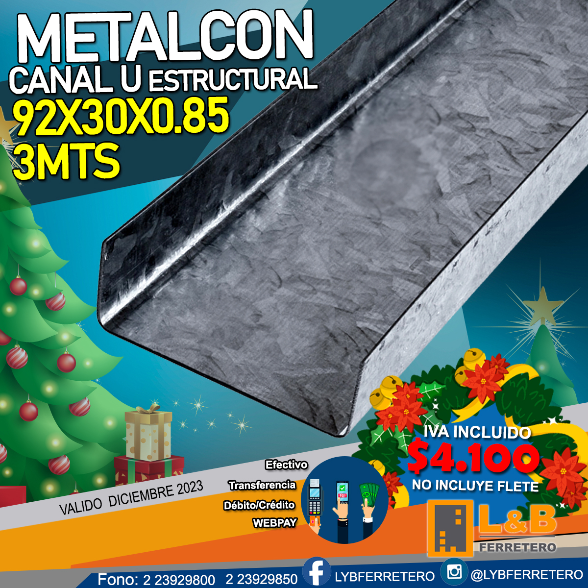 Metalcon Estructural U 92x30x0.85Mm 3.0mt