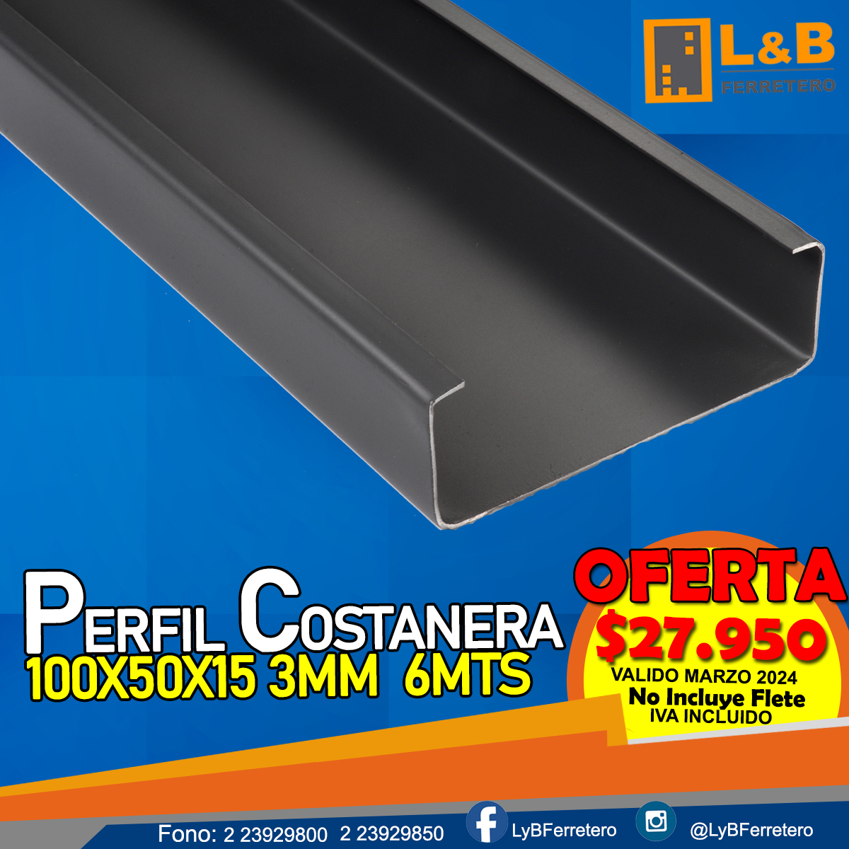 Perfil Costanera 100x50x15 3.0mm 6mts