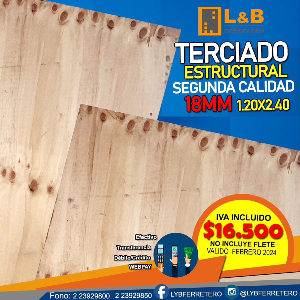 Ofertas: Terciado 18mm Estructural Segunda Calidad 1.22*2.44