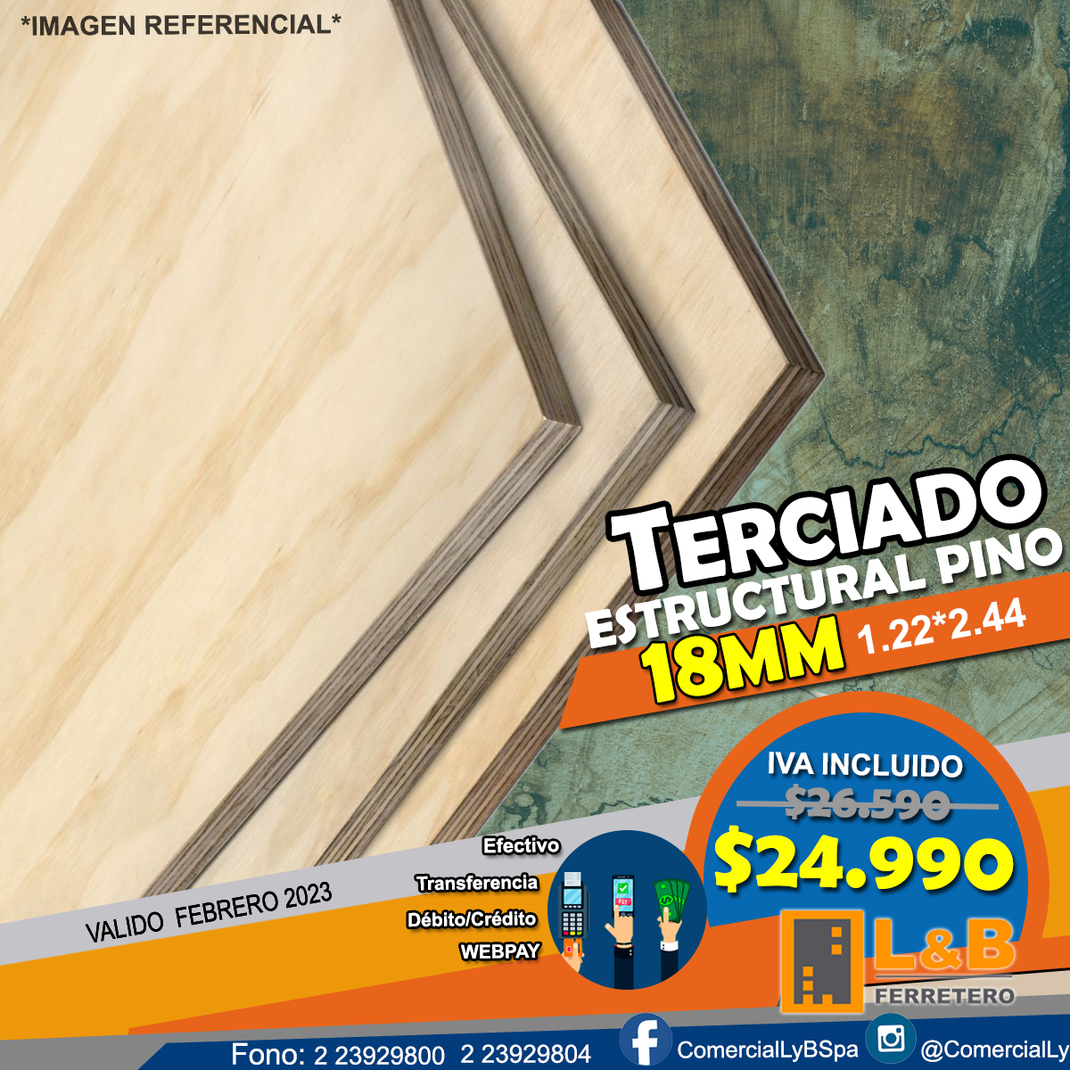 Terciado 18mm Estructural Pino 1.22*2.44