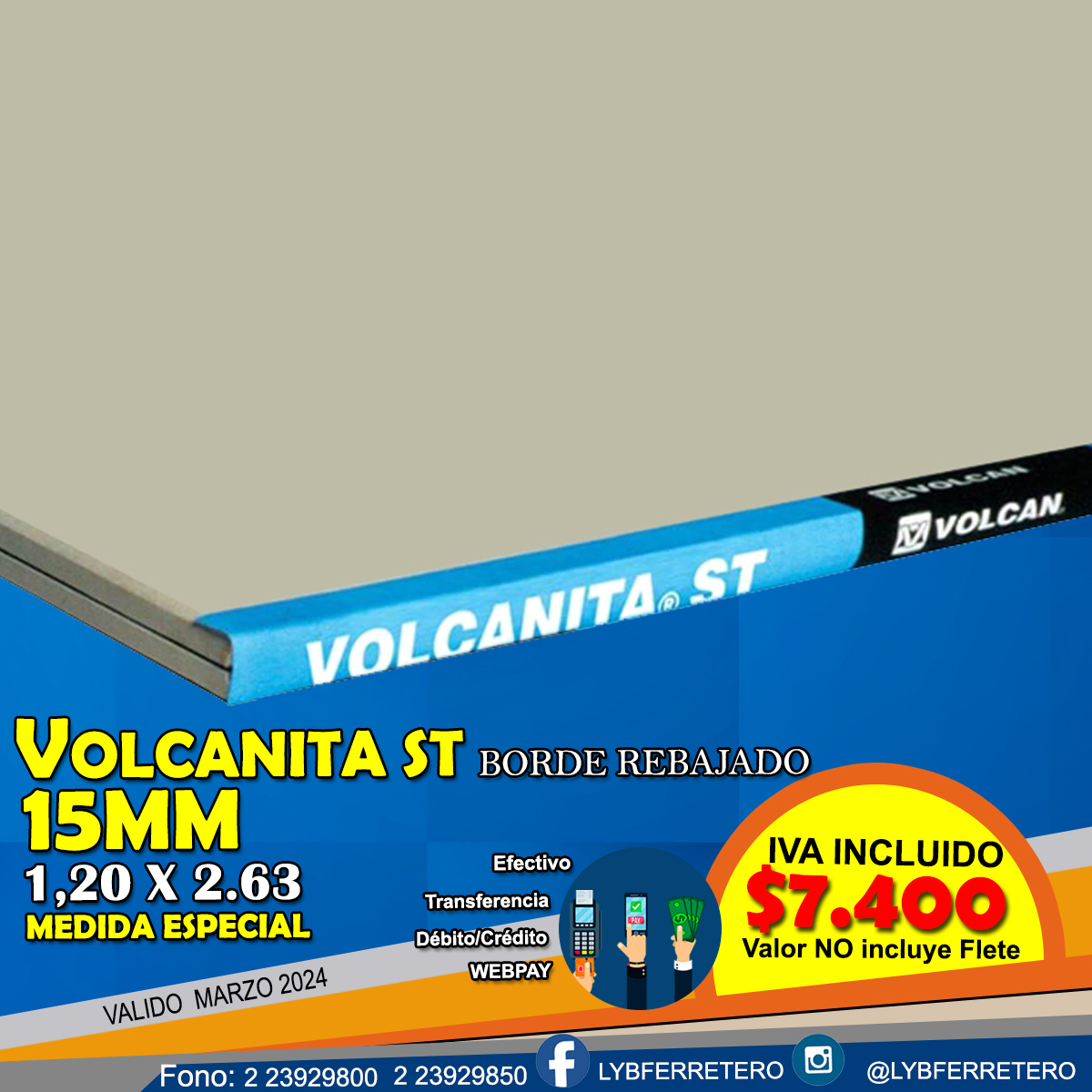Volcanita ST BR 15MM 1.20x2.63