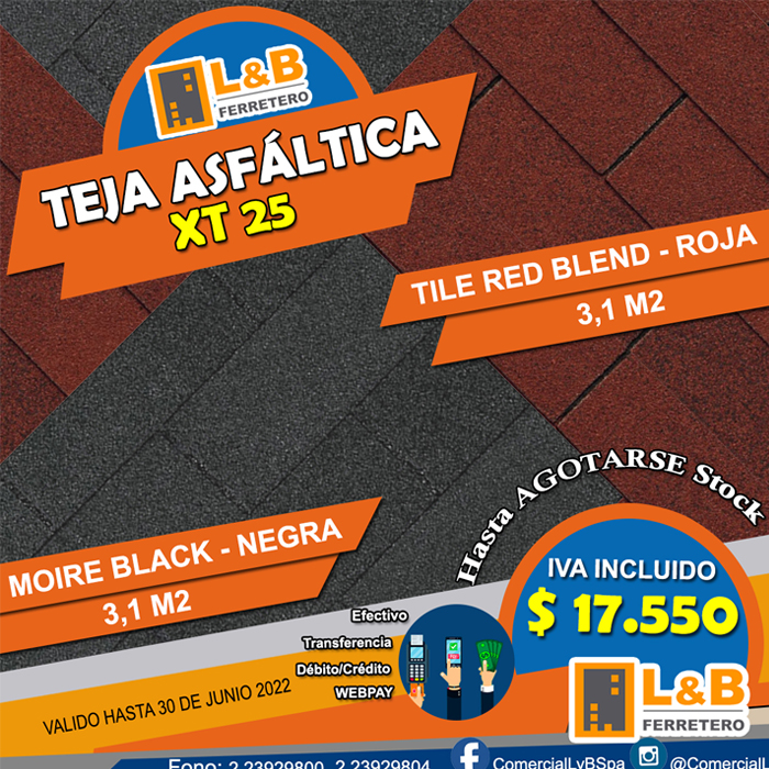 Teja Asfaltica XT 25 Tile Red Blend AR - Roja V 3,1M2
