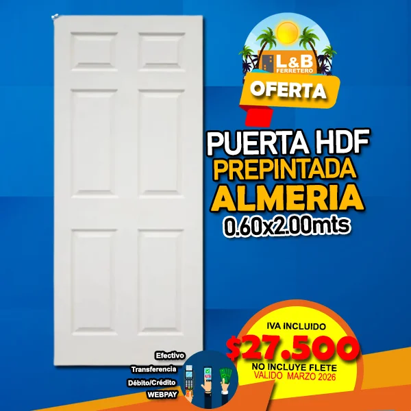 Puerta HDF Prepintada ALMERIA 0,60x2,00M