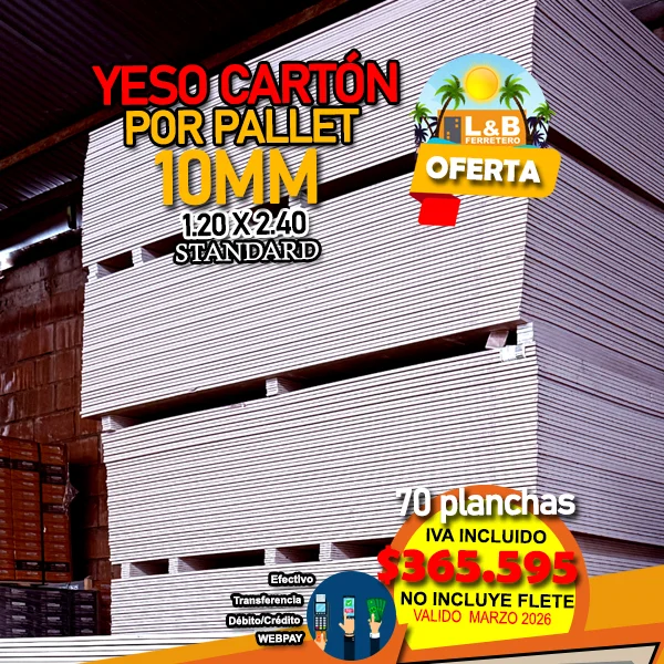 Pallet Yeso Carton 10MM 70 planchas 120x2.40